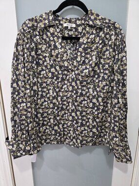 Madewell Grey Floral Button Front Blouse – Size‎ Large